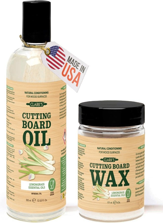 CLARK'S Food Grade Mineral Oil (12oz) and Carnauba Wax (6oz) Set - 100% Natural Butcher Block Oil and Cutting Board Wax - Food Safe Beeswax and Wood Cutting Board Oil with Lemongrass Extract - Image 1